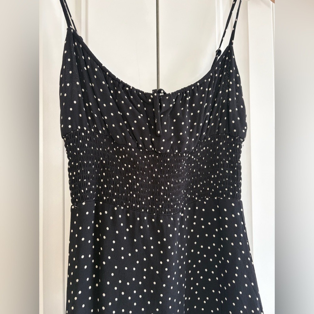 Reformation‎ Fraise Polka Dot Mini Dress Black Tie Front Slip Dress Women's 4 - Picture 5 of 16